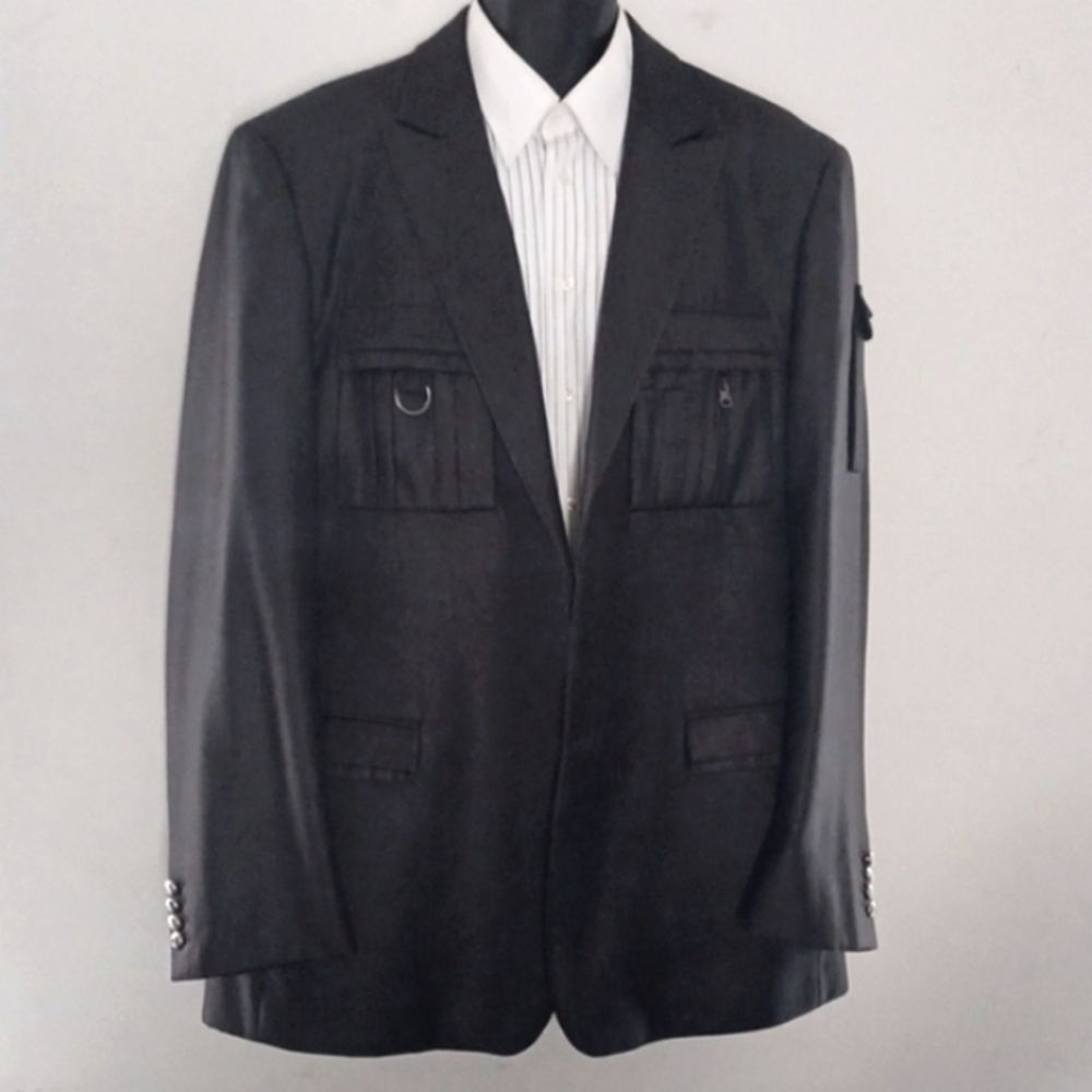 LANZINO Grey Utilitarian Blazer, XXL - Big & Tall Man